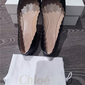 Chloé Black Leather Scalloped Ballet Flats